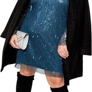 Women's Metallic Embellished Shift Dress Teal Plus Size Elegant Evening Wear